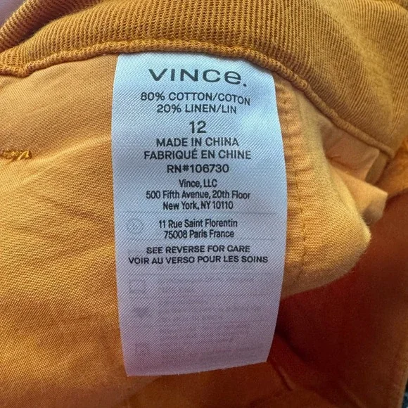 VINCE Women's Burnt Orange High Waist Belted Twill Pleated Shorts Size 12 NWT
